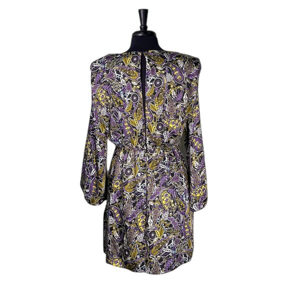 ZARA Womens Dress XL Satin Paisley Print Boho Long Sleeve Mini Elastic Waist NWT - Picture 2 of 11